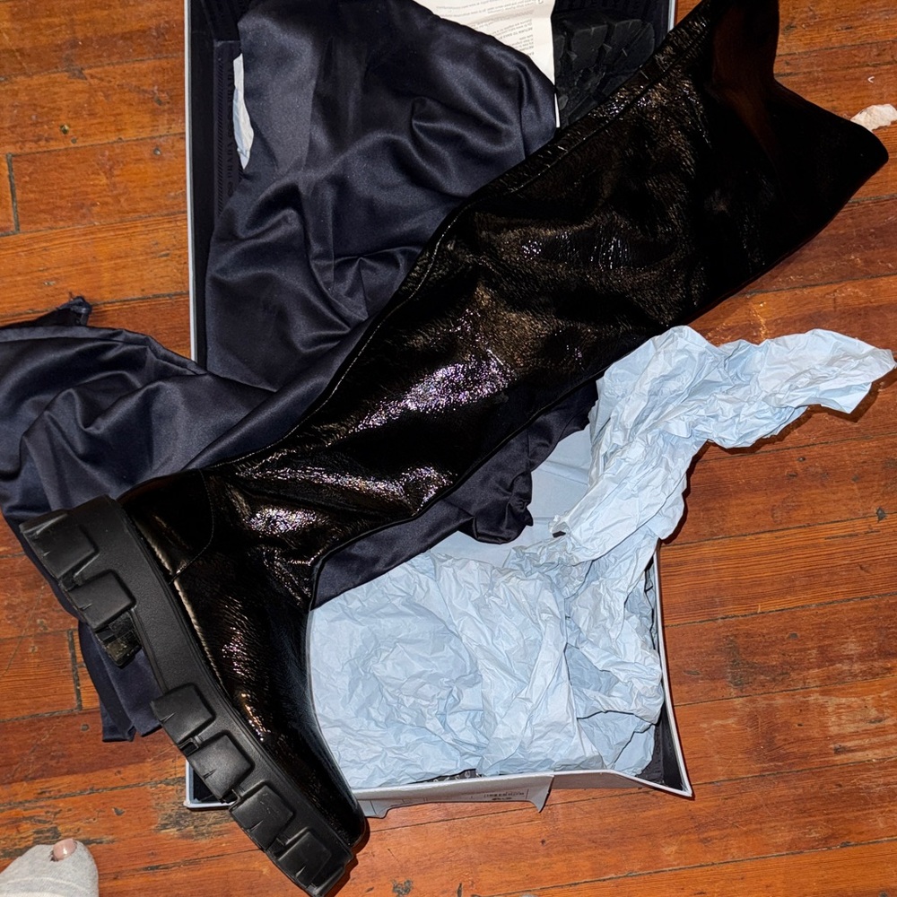 Prada Glossy Black Over the Knee Boots